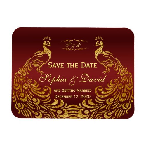 Royal Burgundy Gold Peacock Wedding SAVE THE DATE Magnet