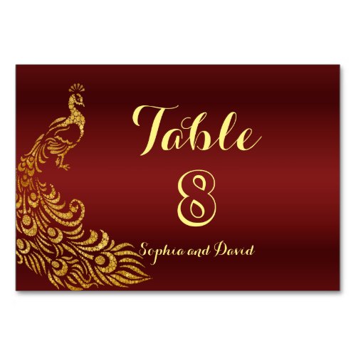 Royal Burgundy Gold Peacock Wedding TABLE NUMBER