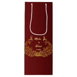 Royal Burgundy Gold Peacock Wedding Wine Gift Bag