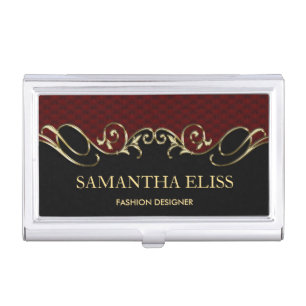 Royal Burgundy Leather Gold Custom Monogram Business Card Holder