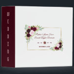 Royal Burgundy Marsala Floral Wedding 3 Ring Binder<br><div class="desc">Romantic card design featuring gorgeous watercolour bouquets,   a faux gold frame,  an unique floral divider and beautiful fonts. Use Customize tool to add your info. For matching items,  please,  visit my Royal Burgundy Floral Collection.</div>