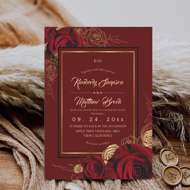 Royal Burgundy Roses Boho Wedding Invitation (Creator Uploaded)