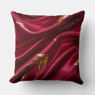 Royal Burgundy Silk & Gold Waves Luxury Pillow