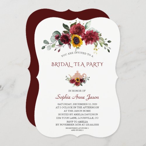 Royal Burgundy Sunflower Bridal Tea Party Invitation