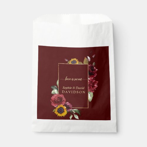 Royal Burgundy Sunflower Gold Wedding Favor Bag