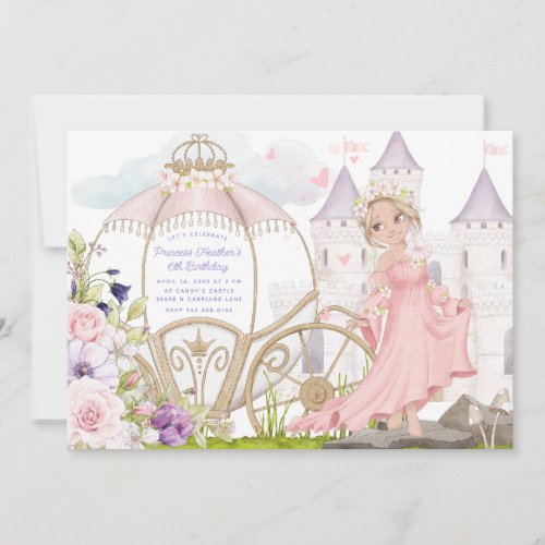 Royal Carriage  Blonde Princess Birthday  Invitation