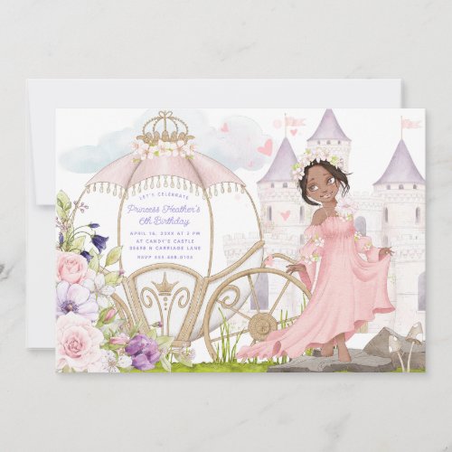 Royal Carriage  Dark Skin Princess Birthday   Invitation