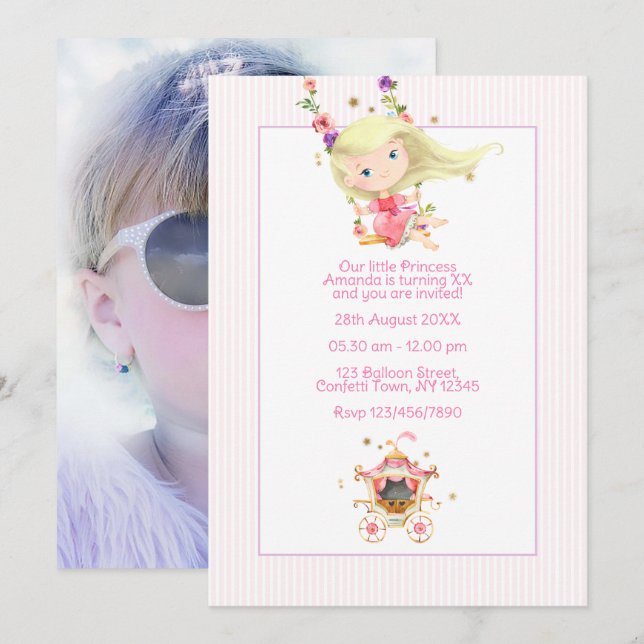 Royal Carriage Princess Birthday Photo Invitation (Front/Back)