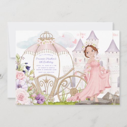 Royal Carriage  Red_Haired Princess Birthday Invitation