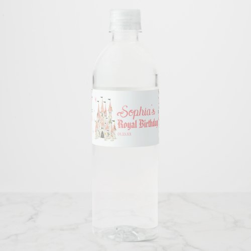 Royal Castle Birthday Water Bottle Label Pink