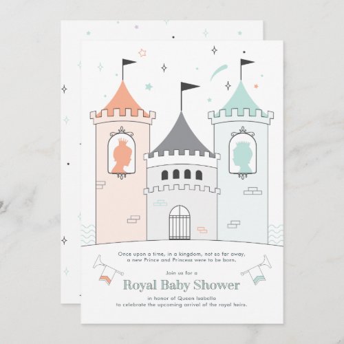 Royal Castle Boy Girl Twin Baby Shower Invitation