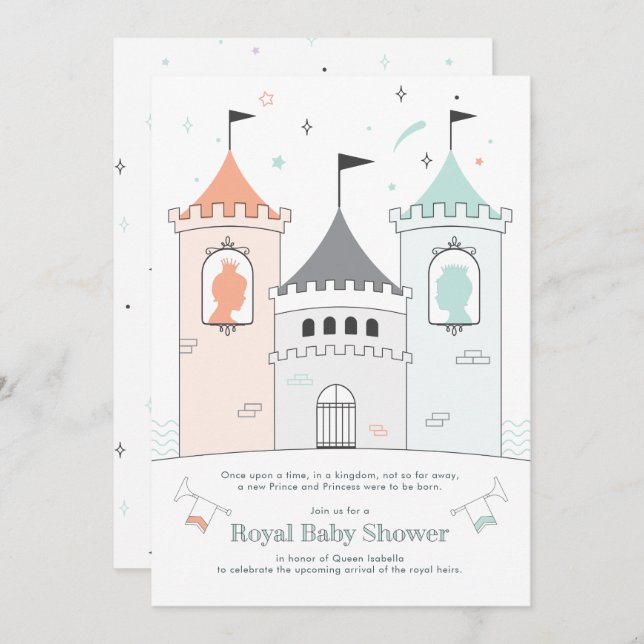 Royal Castle Boy Girl Twin Baby Shower Invitation (Front/Back)