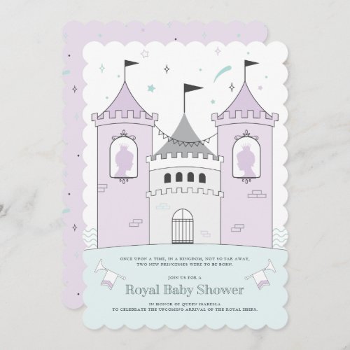 Royal Castle Girl Twins Baby Shower Invitation