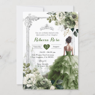 Royal Castle Princess Silver Sage Green 15 Años Invitation