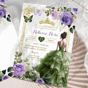 Royal Castle Purple Sage Green Princess 15 Años Invitation