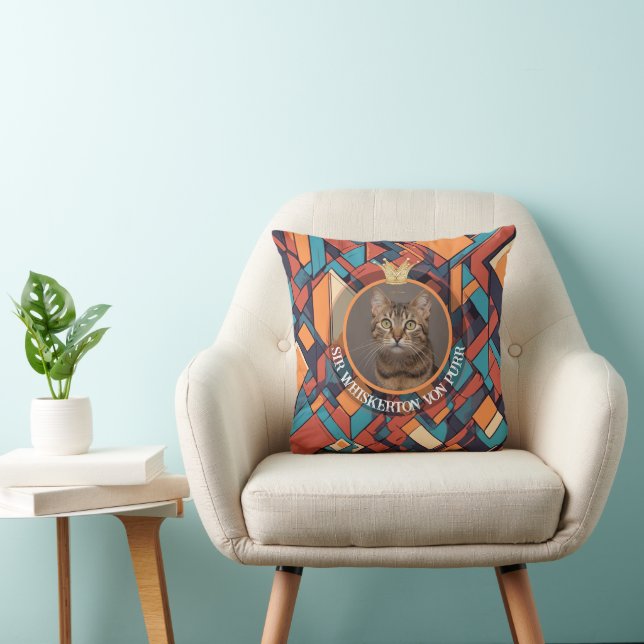 Royal Cat Abstract Geometric Aristocrat Pattern  Throw Pillow (Chair)