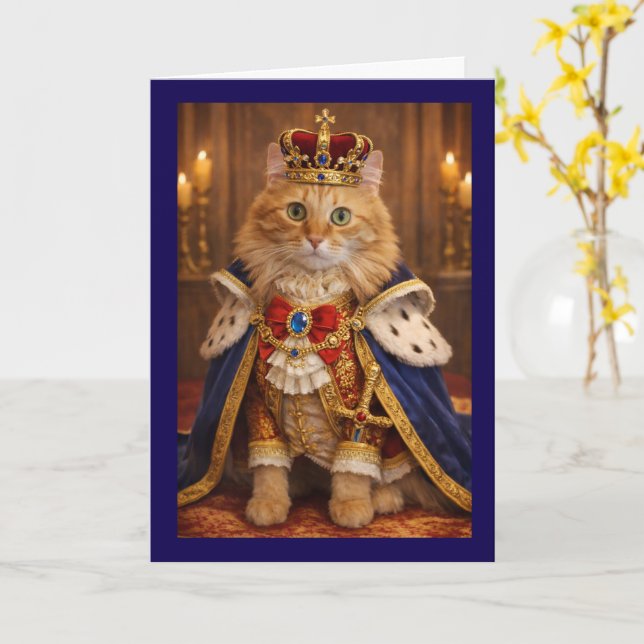 Royal cat birthday card (Yellow Flower)
