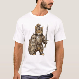 Royal Cat Knight in Golden Armor T-Shirt