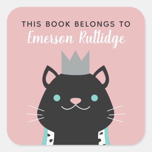 Royal Cat  Pink This Book Belongs To Square Sticker