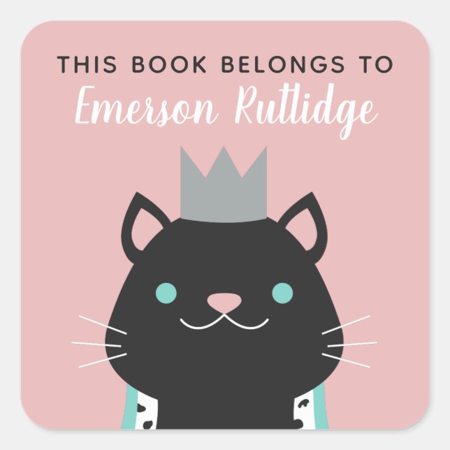 Royal Cat | Pink This Book Belongs To Square Sticker (Front)