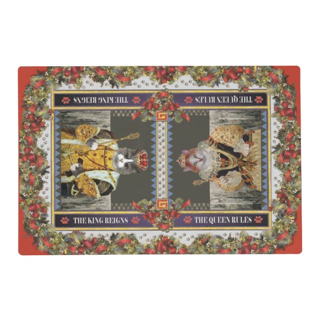 Royal Cat Reigns Christmas Placemat Customizable (Front)