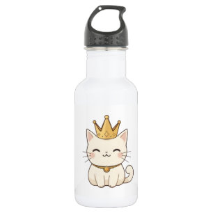 Royal Cat with Golden Crown Kawaii Design Stainless Steel Water Bottle
