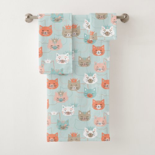 Royal Cats Pattern Bath Towel Set
