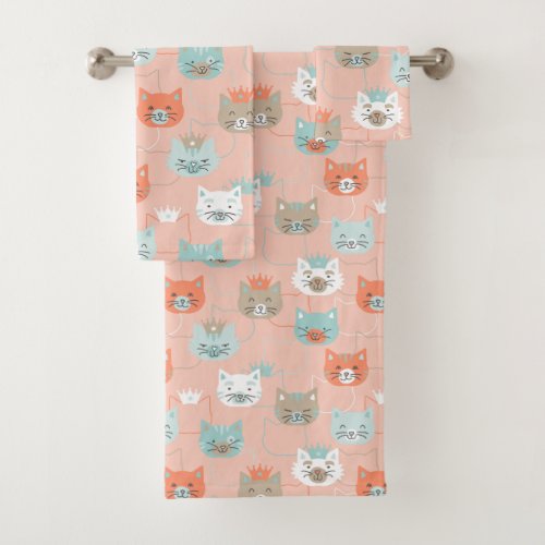 Royal Cats Pattern Bath Towel Set