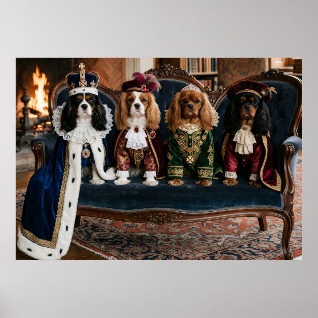 Royal Cavalier Spaniel Court on Velvet Sofa Poster (Front)