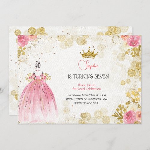 Royal celebration pink princess birthday invitation
