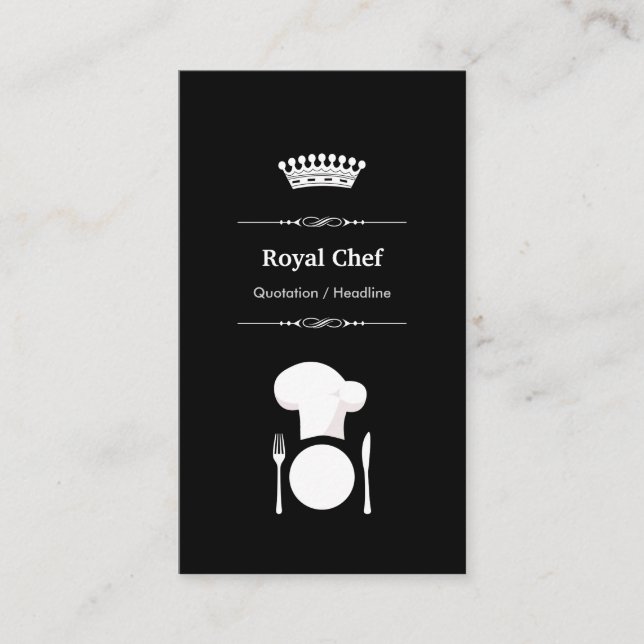 Royal Chef - Professional Modern Black White Business Card (Front)