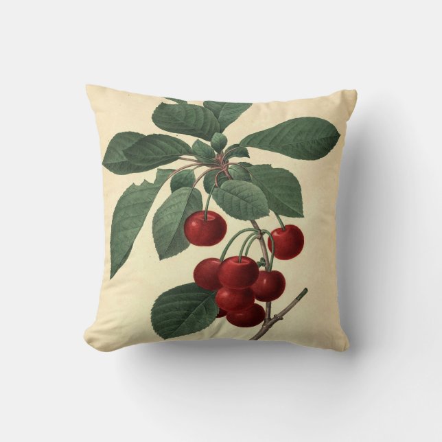 Royal Cherry Botanical Illustration  Throw Pillow (Front)