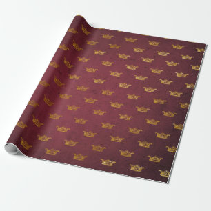Royal Chic Golden Red Velvet Crown Princess Wrapping Paper