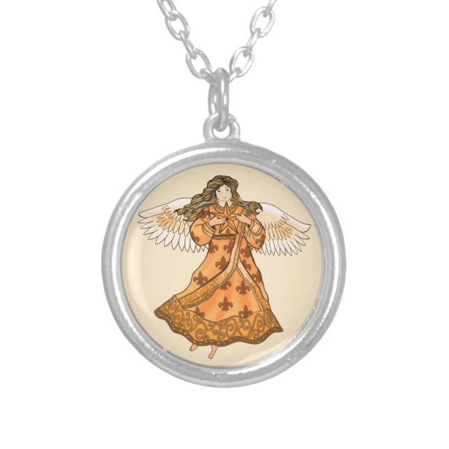 Royal Christian angel  Silver Plated Necklace (Front)