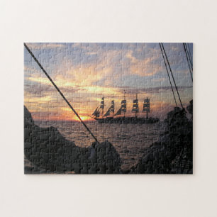 Royal Clipper Silhouetted Against The Sunset Jigsaw Puzzle