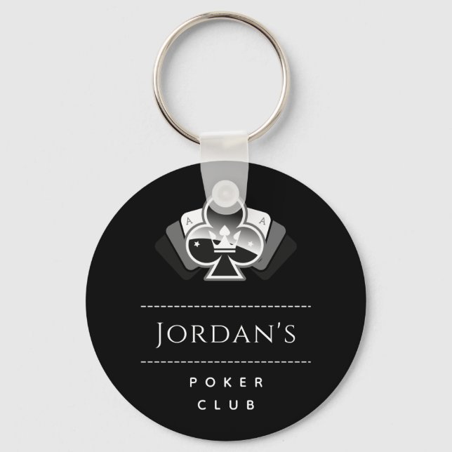 Royal Club Poker Night Casino Black & White Name Keychain (Front)