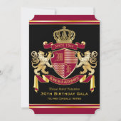 Royal Coat of Arms Red Gold Lion Emblem Birthday Invitation (Front)