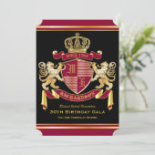 Royal Coat of Arms Red Gold Lion Emblem Birthday Invitation (Standing Front)