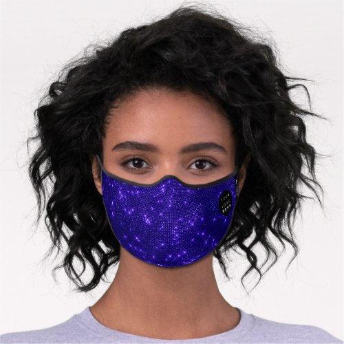 Royal Cobalt Blue Spark Abstract Elegant Name Logo Premium Face Mask