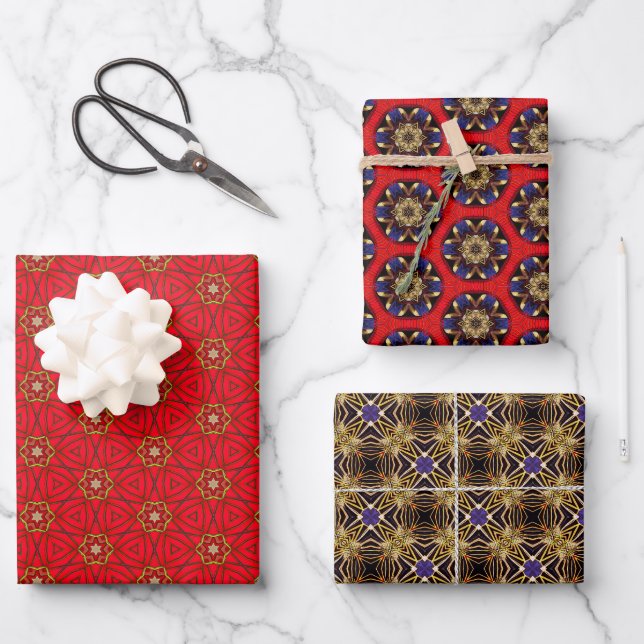 Royal Collection Dazzling Red and Gold  Wrapping Paper Sheets (Front)