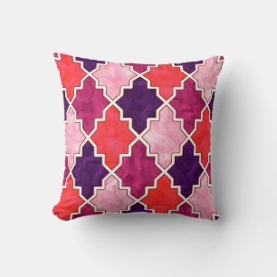 Royal Colorful Tissue Quatrefoil Moroccan Art 2 Throw Pillow