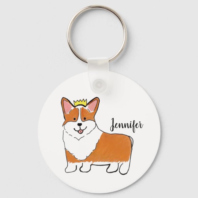 Royal corgi dog personalised keychain (Front)