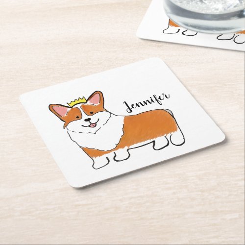 Royal corgi dog personalized square paper coaster