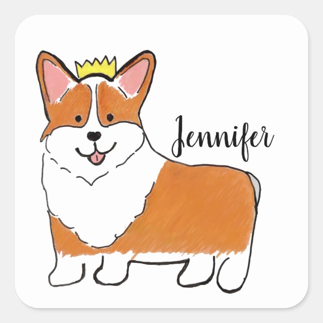 Royal corgi dog personalized square sticker (Front)