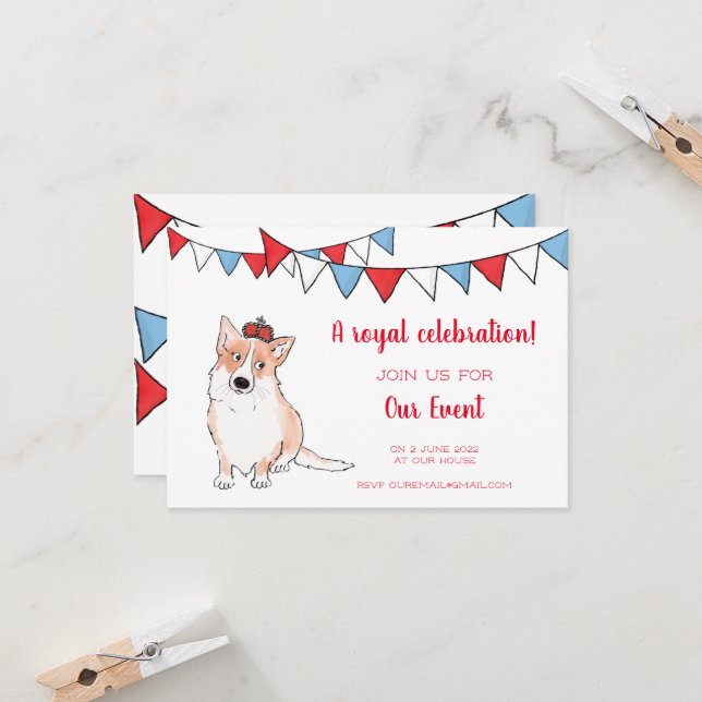 Royal corgi party invite (small) (Front/Back In Situ)