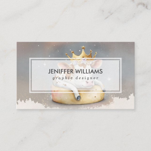 Royal Cow Dreaming on Cheese Throne                Business Card (Front)