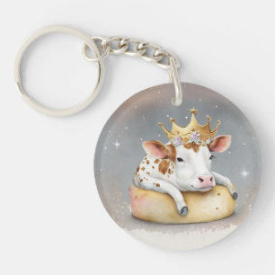 Royal Cow Dreaming on Cheese Throne Keychain