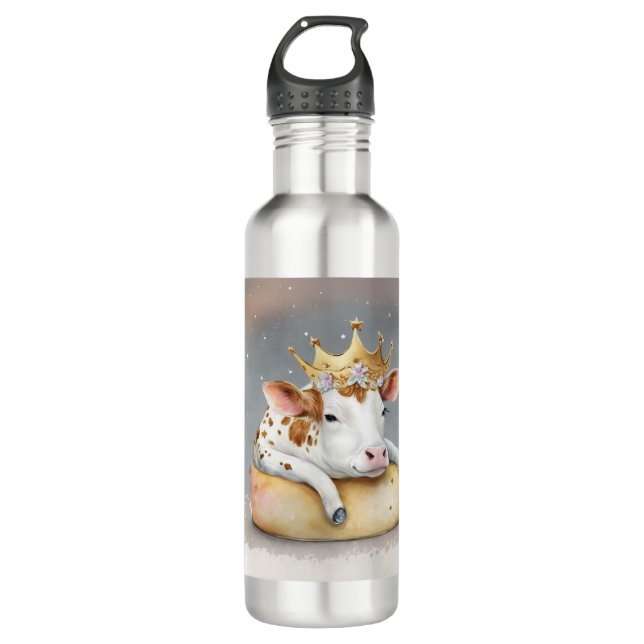 Royal Cow Dreaming on Cheese Throne          Stainless Steel Water Bottle (Front)