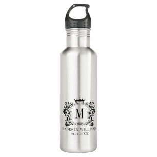 Royal Crest Crown Scrolls Monogram Stainless Steel Water Bottle