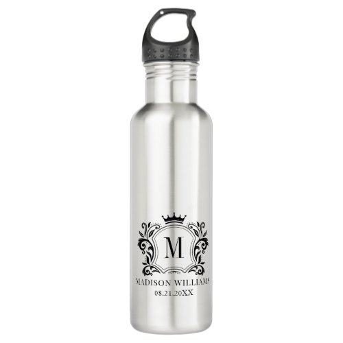 Royal Crest Crown Scrolls Monogram Stainless Steel Water Bottle